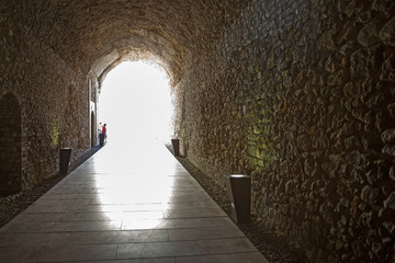 Ancient tunnel under Roman Circus in Tarragona, Catalonia, Spain