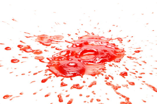 Blood splatter, dripping isolated on white background 