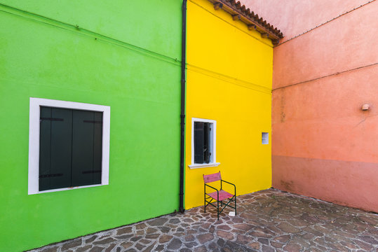 Exterior of colorful houses
