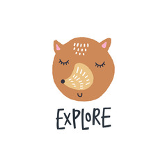 Vector and jpg image. Baby fox and inscription. Scandinavian style art.