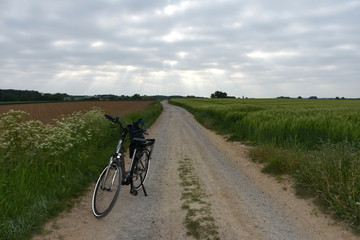 Fototapeta na wymiar Bicycle on country road in Huldenberg, Belgium.
