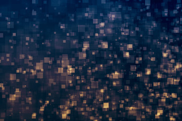 Glitter lights glittering squares shape magic dark background. Defocused bokeh. Illustration