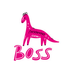 Fototapeta premium Funny doodle cute dinosaur art. Vector illustration.