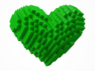 heart shaped data block. made with green cubes. 3d pixel style vector illustration.