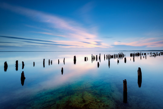 Scenic view of Etang de Cazaux et de Sanguinet during sunset