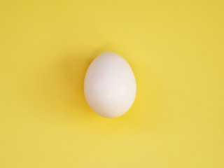 one chicken egg on a yellow background.