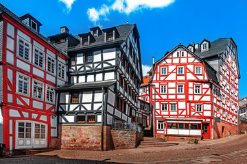 Historic streets of the old quarters of Marburg.