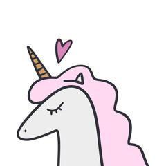 Vector unicorn head line art, baby stylish Illustration, unique print for posters, cards, mugs, clothes and other.
