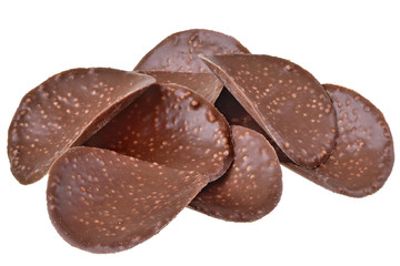 Chocolate chips closeup isolated