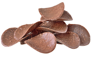 Chocolate chips close up isolated