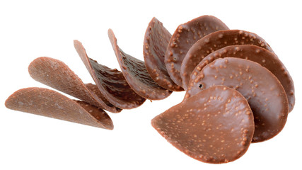 Chocolate chips close up isolated