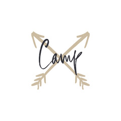 Vector hand drawn funny stylish hipster camp logo. Wild nature.