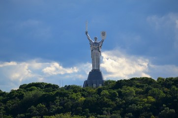 Fototapeta premium View of Kiev from the middle of the Dnieper River.