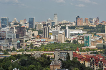 Fototapeta na wymiar Kiev city skyline from above, downtown cityscape, capital of Ukraine.