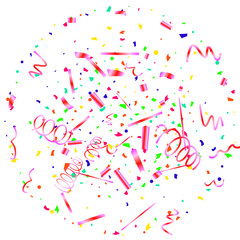 Colorful confetti on white background.