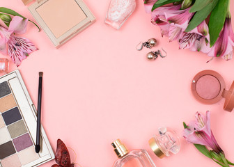 Obraz na płótnie Canvas Cosmetics on a pink background