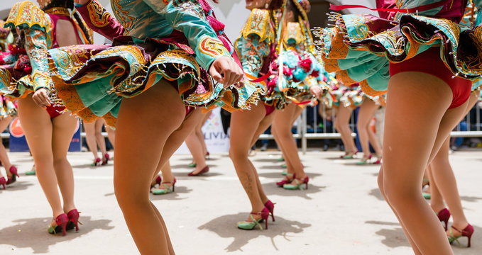 Oruro canival procession and masked dancers in  Bolivia