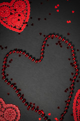 Red Hearts on Black Background with copy space