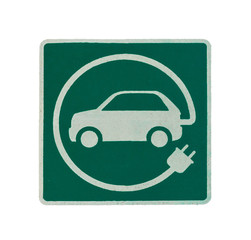 EV - electric vehicle charging station sign on asphalt. 'E' sign on asphalt texture isolated on white background
