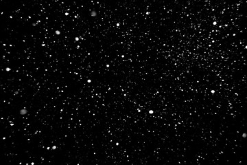 falling snow on a black background, snowfall at night, white spots on a black background