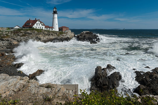Crashing Waves at Portland Head Lighthouse - Horizontal