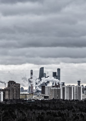 Fototapeta na wymiar Modern city skyline, vertical landscape, minimalism. Moscow, Russia..