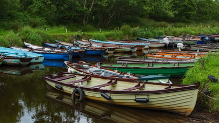 Fototapeta na wymiar Rowboats at Ross Castle