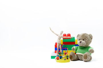  Children's toys on a white background