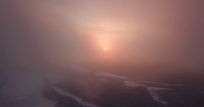 Beautiful Winter Nature Aerial Footage Of Sunset In The Mountains