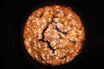 chocolate pumpkin marble cake with almond flakes