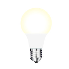 Vector illustration, modern LED light bulb with glow realistic effect, isolated clip art on white background