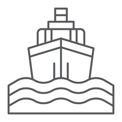 Yacht boat trip thin line icon, journey and cruise, ship sign, vector graphics, a linear pattern on a white background.