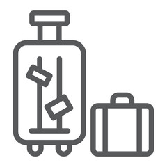 Luggage line icon, suitcase and bag, baggage sign, vector graphics, a linear pattern on a white background.