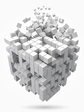 big cubic data block. made with smaller white cubes. 3d pixel style vector illustration.