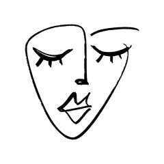 Abstract continuous one line drawing, woman face. Vector illustration