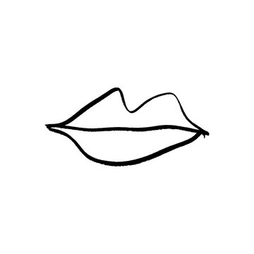 Vector hand drawn lips symbol, logo or label, print for clothes and other, element for design and other