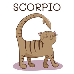 Scorpio zodiac sign; cat with scorpio tale stylized as zodiac sign; vector illustration EPS10