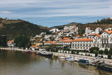 Obraz premium View from Pinhao village in Portugal to Douro valley and river