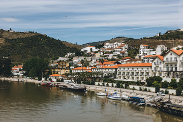 Fototapeta na wymiar View from Pinhao village in Portugal to Douro valley and river