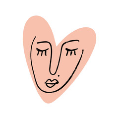 Abstract continuous one line drawing, woman face. Vector illustration