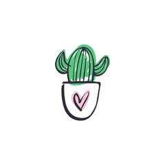 Cute cartoon doodle style cactus vector art.