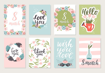 Set of lovely 8 march banners with flowers. Vector illustration with floral graphic design. Great for wallpaper, website, postcard, banner, textile or print.