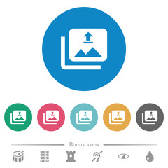 Upload multiple images flat round icons