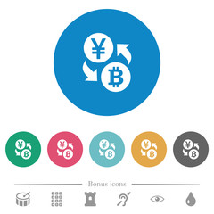 Yen Bitcoin money exchange flat round icons