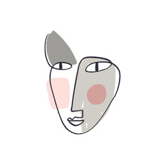 Simple hand trendy line men or woman portrait art. Print for clothes, textile and other