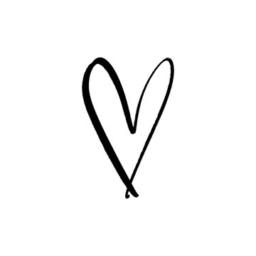 Hand draw ink simple heart illustration. Love symbol. Decor element for logo, label, emblem, poster, postcard and other