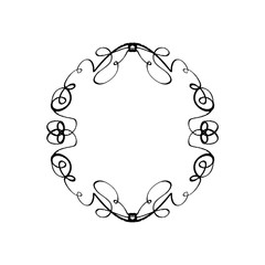 Ornate frame decor element. Detailed ink black outline rich ornament