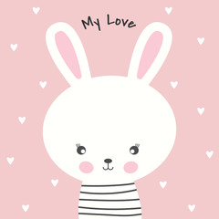 Cute cartoon rabbit and inscription my love.