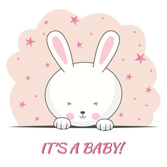 Fantasy cute rabbit face isolated on pink background. its a girl slogan.