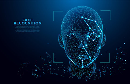 Facial Recognition System concept. Face Recognition. 3D scanning. Face ID. vector wireframe concept. Polygon vector design. biometric scanning 